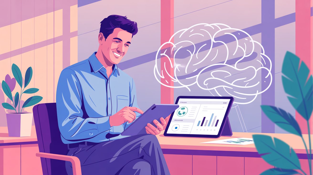 Empresario exitoso trabajando con IA y análisis de datos